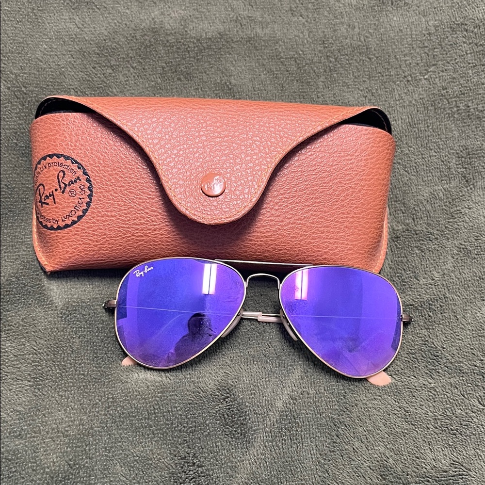 Ray-Ban Gunmetal Aviator (RB3025) Sunglasses with Purple Lenses